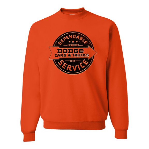 Dependanble Service of Dogde since 1914 | Mens Cars and Trucks Crewneck Graphic Sweatshirt, Orange, 3XL