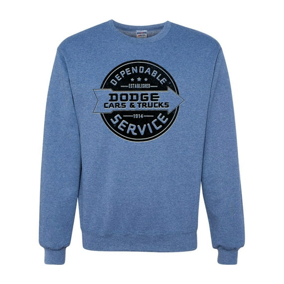 Dependanble Service of Dogde since 1914 | Mens Cars and Trucks Crewneck Graphic Sweatshirt, Vintage Heather Blue, Medium