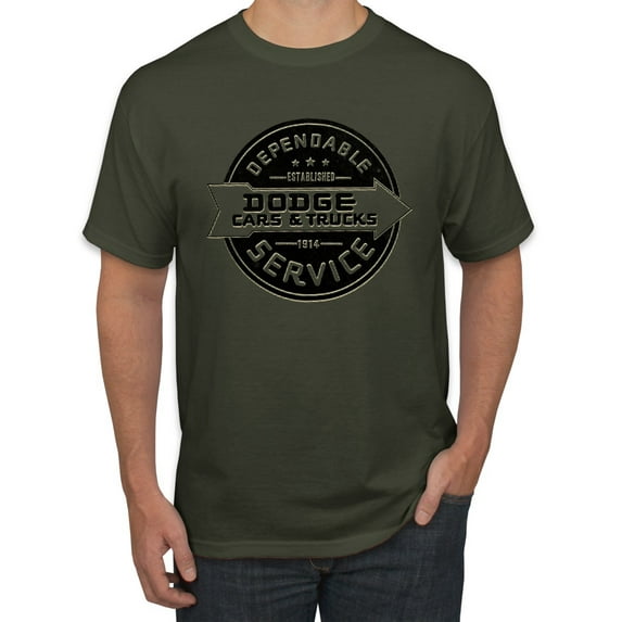 Dependanble Service of Dogde since 1914 | Mens Cars and Trucks Graphic T-Shirt, Military Green, X-Large