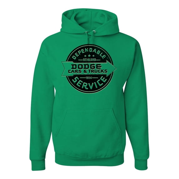 Dependanble Service of Dogde since 1914 | Mens Cars and Trucks Hooded Sweatshirt Graphic Hoodie, Kelly, 3XL