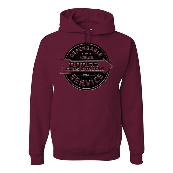 Dependanble Service of Dogde since 1914 | Mens Cars and Trucks Hooded Sweatshirt Graphic Hoodie, Maroon, Medium