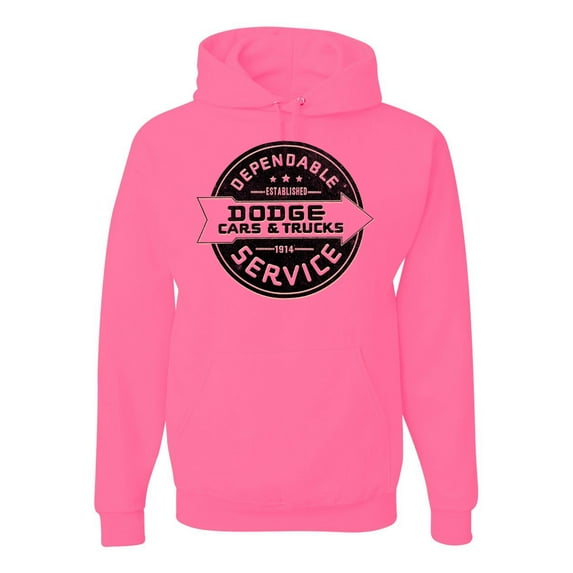 Dependanble Service of Dogde since 1914 | Mens Cars and Trucks Hooded Sweatshirt Graphic Hoodie, Neon Pink, Small