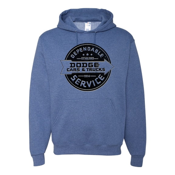 Dependanble Service of Dogde since 1914 | Mens Cars and Trucks Hooded Sweatshirt Graphic Hoodie, Vintage Heather Blue, 2XL
