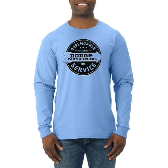 Dependanble Service of Dogde since 1914 | Mens Cars and Trucks Long Sleeve T-Shirt, Light Blue, Large