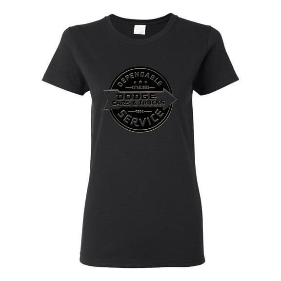 Dependanble Service of Dogde since 1914 | Womens Cars and Trucks Graphic T-Shirt, Black, Small