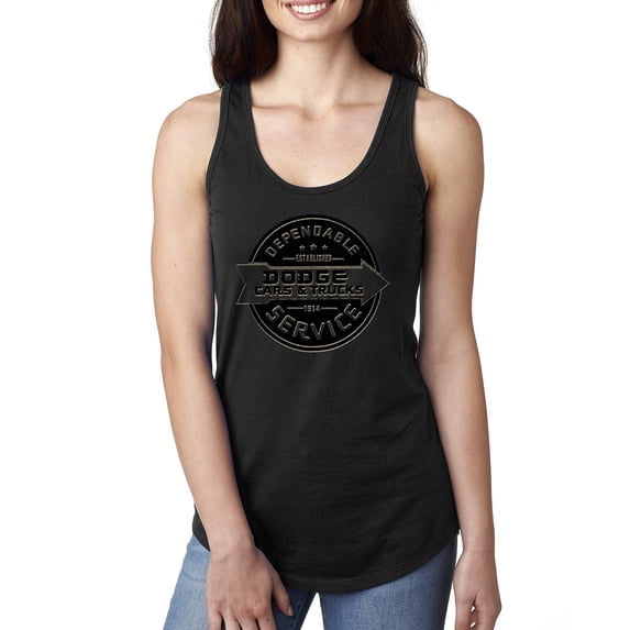 Dependanble Service of Dogde since 1914 | Womens Cars and Trucks Jersey Racerback Tank Top, Black, Medium