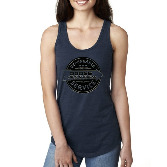 Dependanble Service of Dogde since 1914 | Womens Cars and Trucks Jersey Racerback Tank Top, Navy, X-Large
