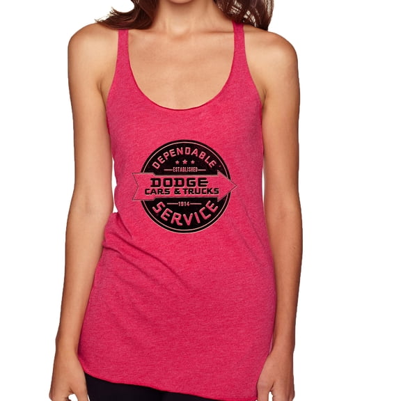Dependanble Service of Dogde since 1914 | Womens Cars and Trucks Premium Tri-Blend Racerback Tank Top, Shocking Pink, Small