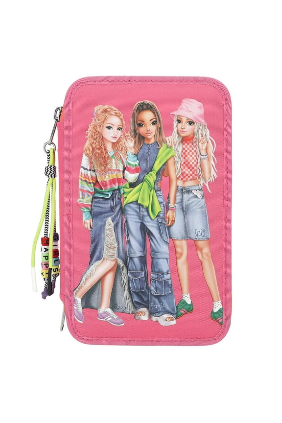 12910 TOPModel Joy - Gevulde 3-vaks etui in roze, met modelmotief en hanger, etui met