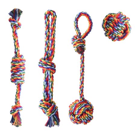 Depets Dog Rope Toy, 4PCS Assorted Puppy Chew Toy Pack, Durable Rope Knot Dog Toy, Puppy Teething Playing Toys for Small Dogs Puppies