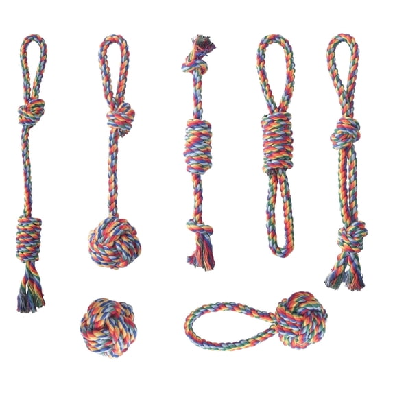 JOPOY Washable 7-Piece Rope Toy Variety Pack with Rope Toys for Aggressive Chewers, Multicolor Small