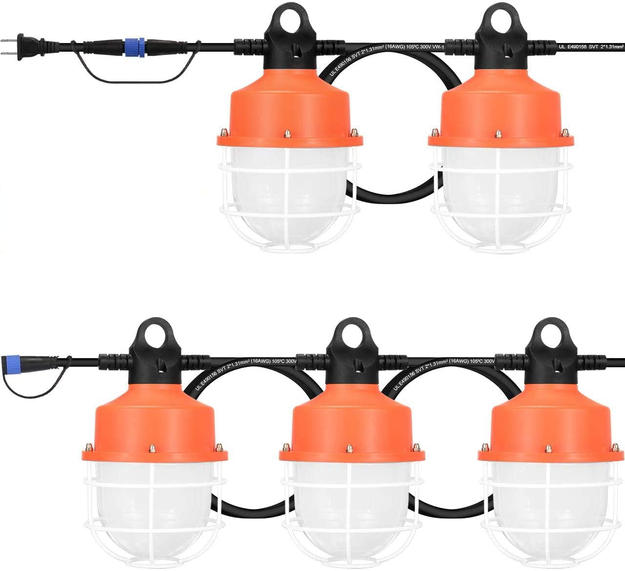 Dephen 100W LED Construction String Lights - 50ft Linkable LED String Work Light 14000Lm Temporary Construction Lighting UL-Listed Temporary Work Light for Job Site Workshop Garage Warehouse