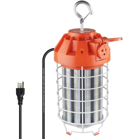 Dephen 130W LED Temporary Work Light-18200Lumen Construction Lights 5000K LED Work Lights Linkable Construction Temporary Lighting with Outlet & Hook for Outdoor Indoor Temporary Lights