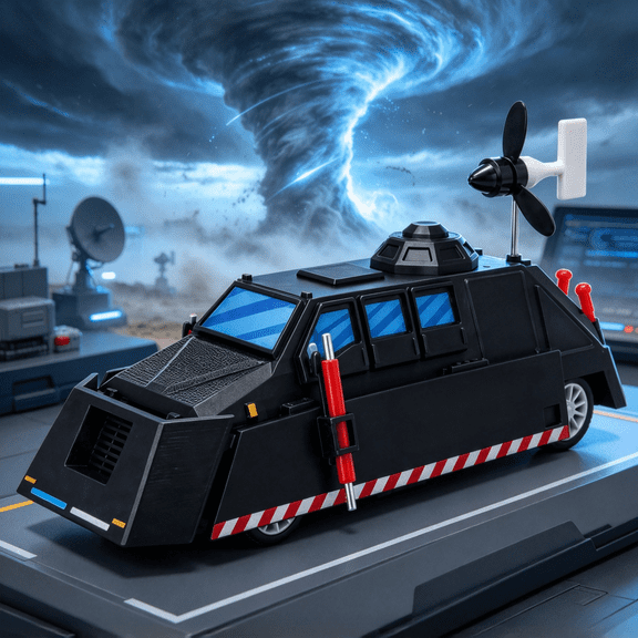 Deployable Tornado Interceptor Vehicle Model Armored Storm Chaser Car Figurine with Propeller for Desk Display and Vehicle Collector
