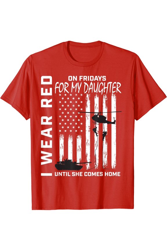 Deployed Daughter Red Friday Military Parents Gifts USA Flag T-Shirt