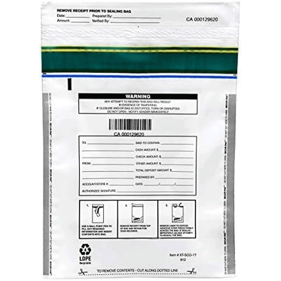Deposit Bags - Pack of 100 - Bill Capacity, 1,000 - Premium, Level 4 Security Tamper Evident, White Security Bags - Self Sealing, Opaque 2.5 Mil Plastic - 9" x 12" -$$Office