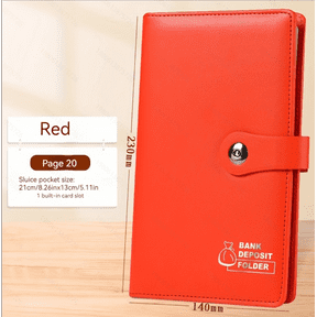 Deposit Receipt Book 5.5x9 inch Small Accordion File Holder Utility Wallet Faux Leather Cover 20 Pages Storage Book Red