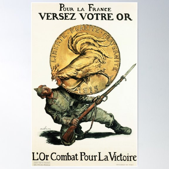 Deposit Your Gold For France! Gold Fights For Victory! Vintage Propaganda Poster Wall Art, Modern Wall Decor For Living Room Bedroom, 8x12 UNFRAMED
