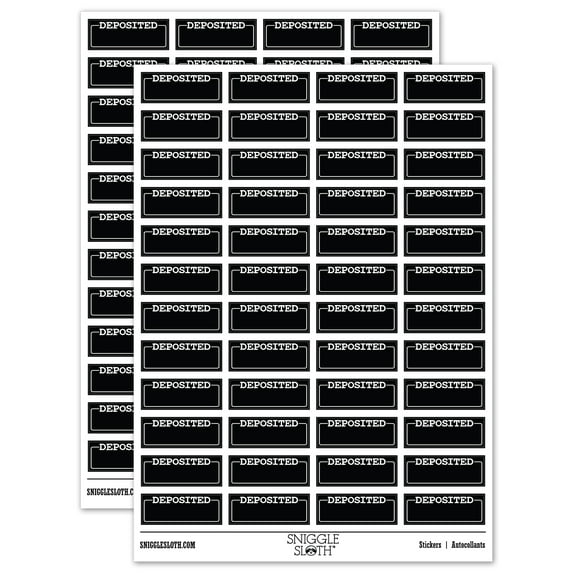 Deposited Blank Box for Date Signature Bank Check Sticker Set - Black - Gloss Finish - 1.25" Mini
