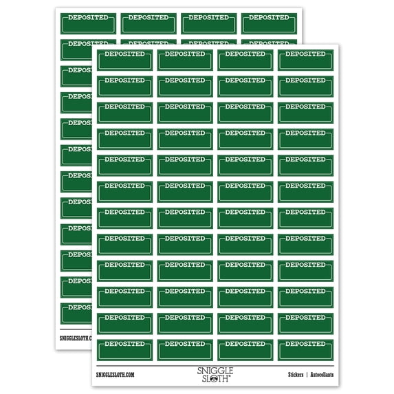 Deposited Blank Box for Date Signature Bank Check Sticker Set - Dark Green - Gloss Finish - 1.25" Mini