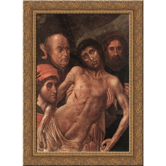 Deposition Diptych (Small Deposition, left wing) 24x18 Gold Ornate Wood Framed Canvas Art by Hugo van der Goes