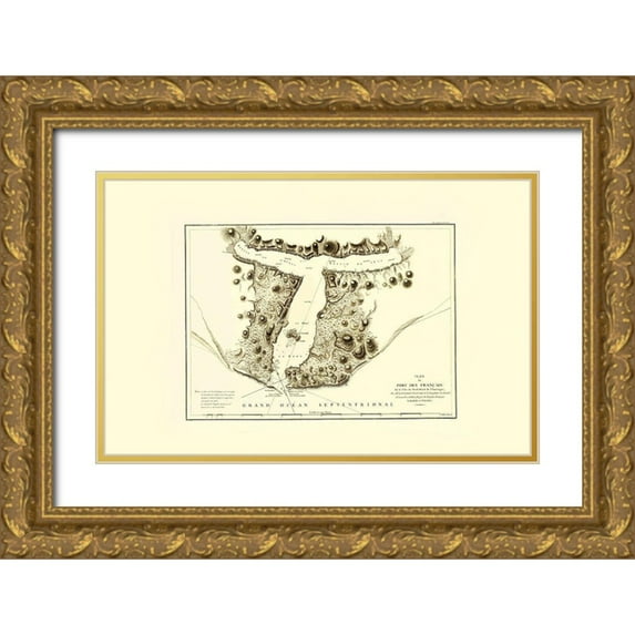 Depot De La Marine 14x10 Gold Ornate Wood Framed with Double Matting Museum Art Print Titled - Lituya Bay - Depot De La Marine 1797