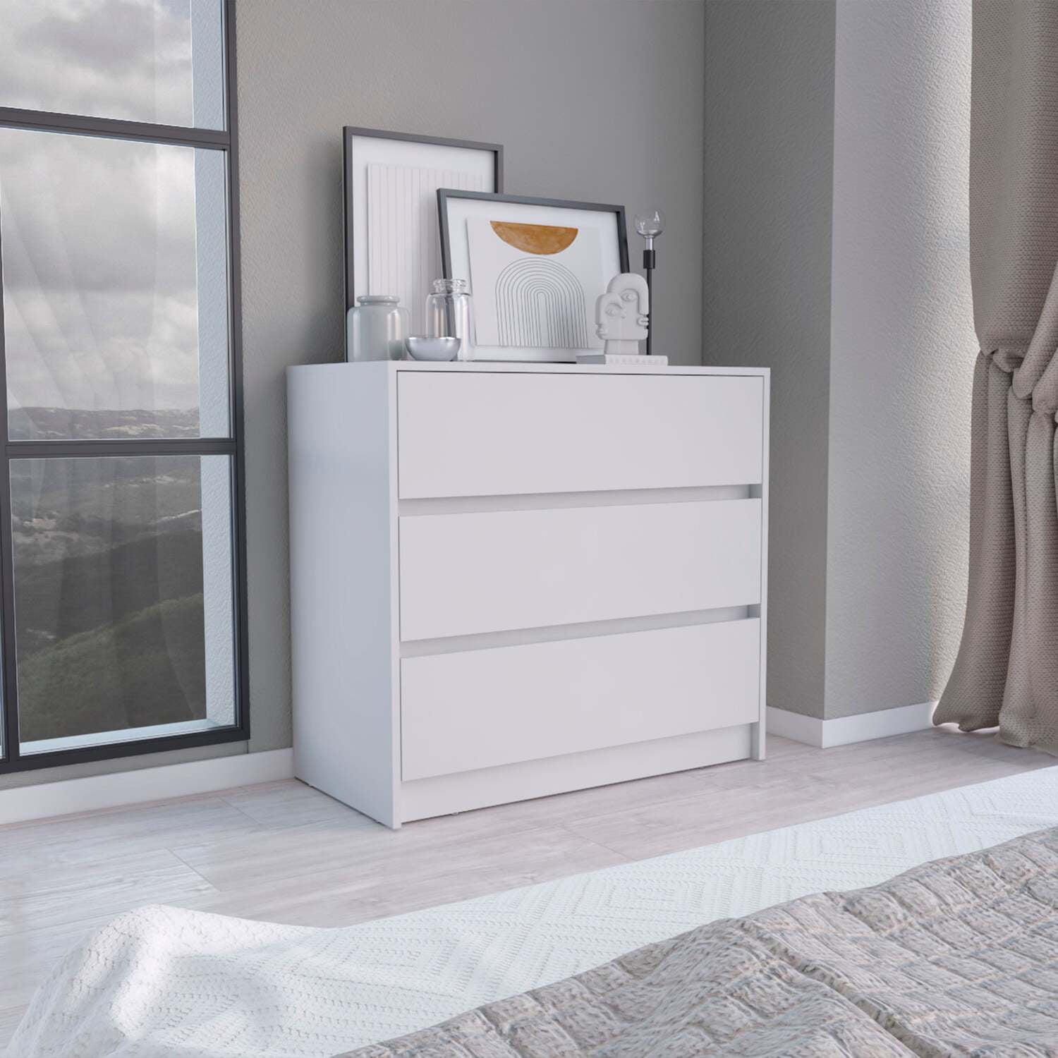 Palmer Modern White 3-Drawer Dresser with Spacious Storage