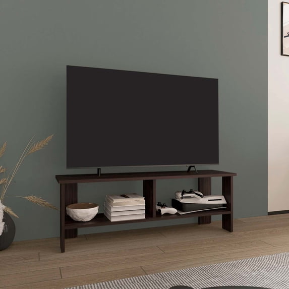 DEPOT E-SHOP Dark Oak TV Stand - 2 Shelves - Alderton Entertainment Center - Living Room Storage