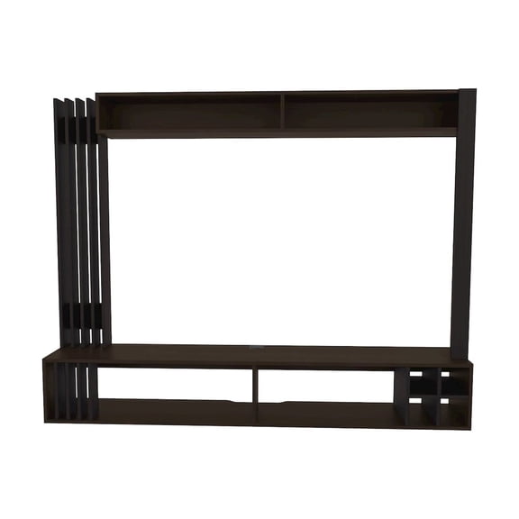 Depot E-Shop Alto Entertainment Center, 8 Shelves, Dark Walnut/Black Wengue