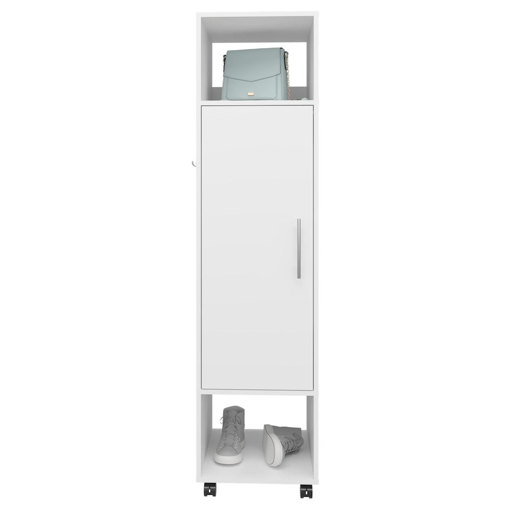 White Modern Armoire with Full-Length Mirror and Shelves