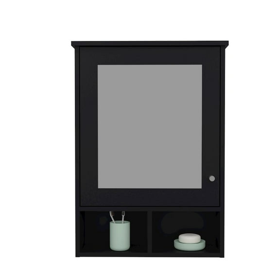 Depot E-Shop Anamoose Medicine Cabinet with 5 Shelves, 1 Door, and 1 Mirror, Black Wengue