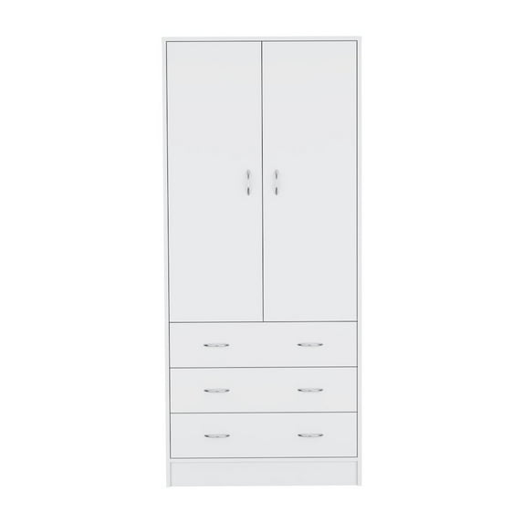 Depot E-Shop Armoire 71" H, with 2 doors, 3 drawers and 1 hanging rod, White