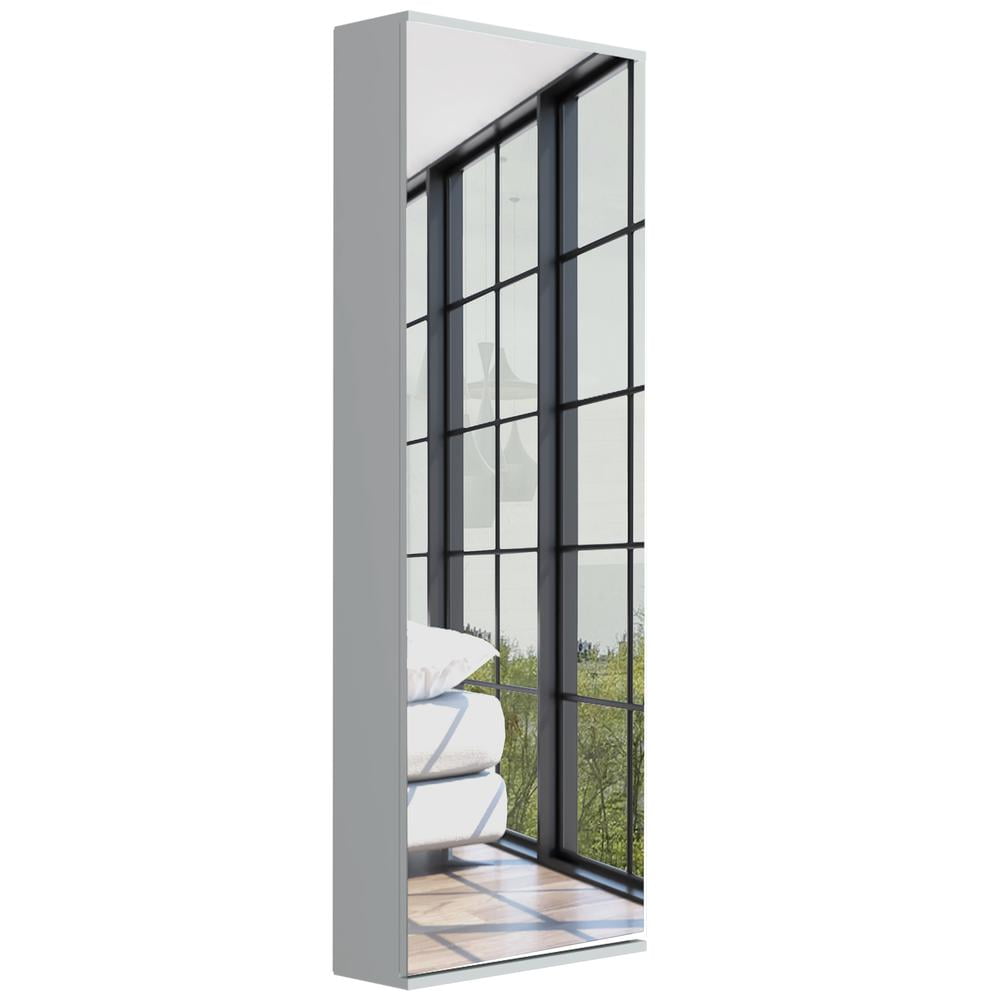 Light Gray Wall Mounted Mirrored Shoe Rack with Single Door