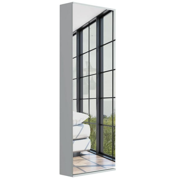 Depot E-Shop Baltimore 42-inch Tall Wall Mounted Shoe Rack with Mirror Door and 10-Shoe Capacity, White