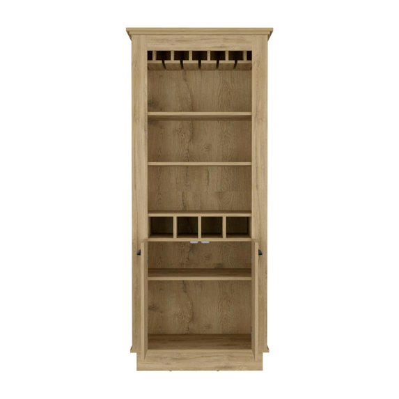 Depot E-Shop Gale 2-Door Bar Cabinet with 5 Shelves, Built-in Bottle Storage and Glass Rack, Macadamia