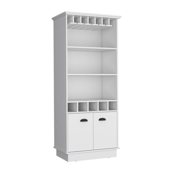 Depot E-Shop Bar Cabinet with Wine Rack, three Open Storage Shelves and One Cabinet,White
