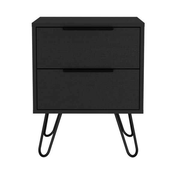 Depot E-Shop Begonia 2 Nightstand with 2 Drawers and Hairpin Legs, Black