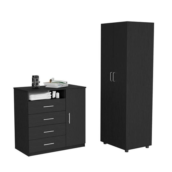 Depot E-Shop Bidrell 2 Piece Bedroom Set, London Armoire + Rioja 4 Drawer Dresser, Black