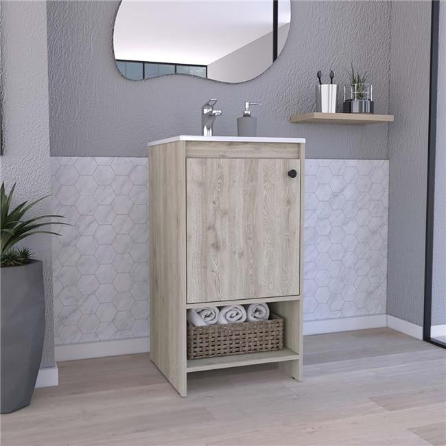 Light Gray Particle Board Freestanding Bathroom Vanity with Resin Top