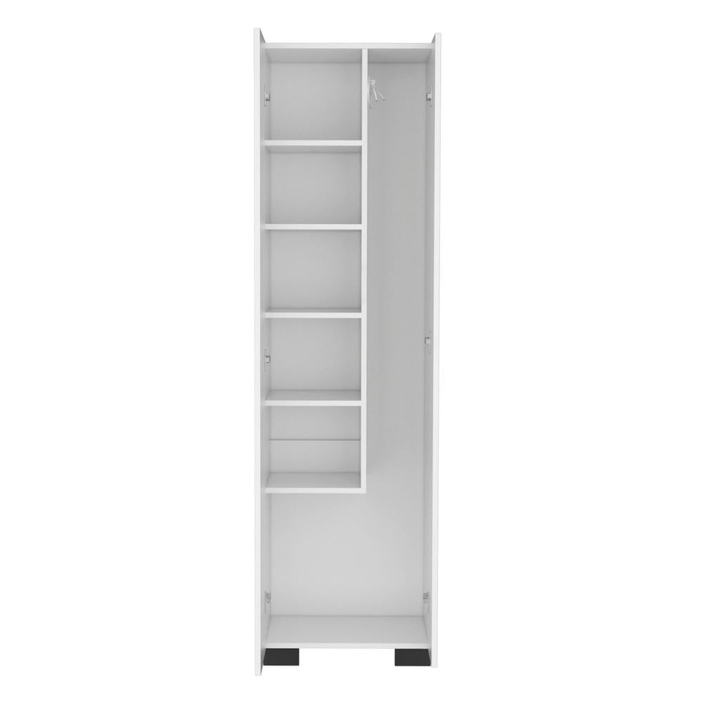 Depot E-Shop Broom Cabinet Double-Door Design with Inner Shelves and Side Hangers, White