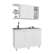 DEPOT E-SHOP Byron Kitchen Cabinet Set with Stainless Steel Sink & Faucet   Multi-Functional Wall Mount Organizer & Base Cupboard Suite for Studio Apartments, Small Spaces & Office Breakrooms