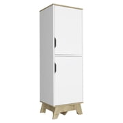 DEPOT E-SHOP Dahoon Single Kitchen Pantry-Two-Doors Cabinets, Four Shelves, Wooden Base-White/Light Oak, For Kitchen