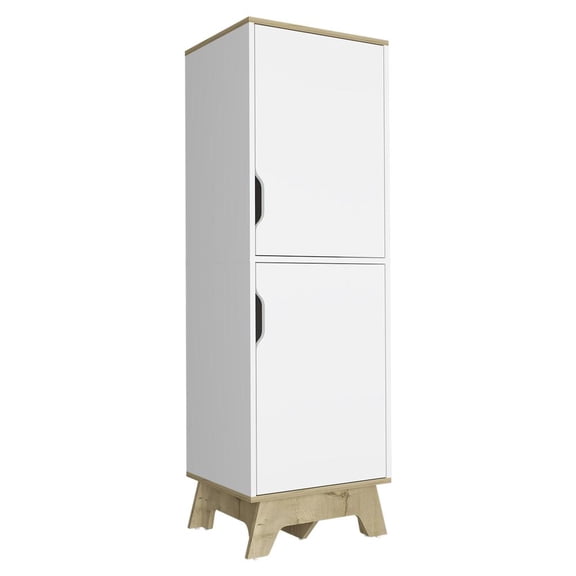 DEPOT E-SHOP Dahoon Single Kitchen Pantry-Two-Doors Cabinets, Four Shelves, Wooden Base-White/Light Oak, For Kitchen