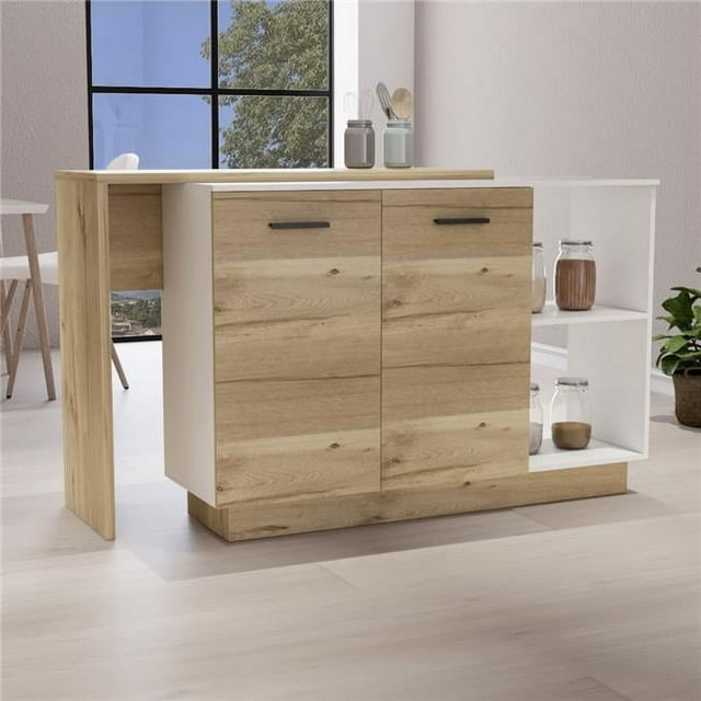 Depot E-Shop DE-BBD5581 Creta Kitchen Island, White & Light Oak ...