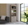 thumbnail image 1 of Depot E-Shop Dozza Bookcase with 3 Shelves, Double Door Cabinet, and Metal Handles, Light Gray, 1 of 7