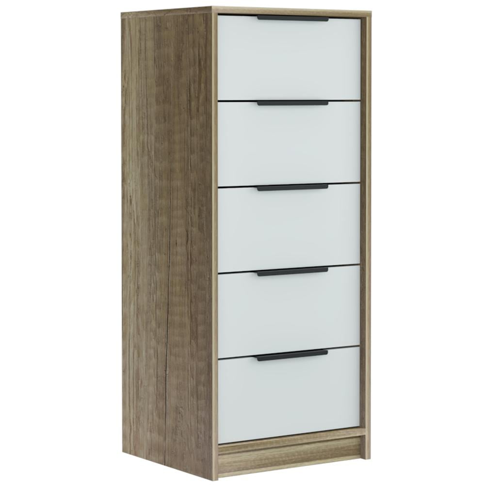 Egeo Vertical 5-Drawer Dresser in White & Light Oak