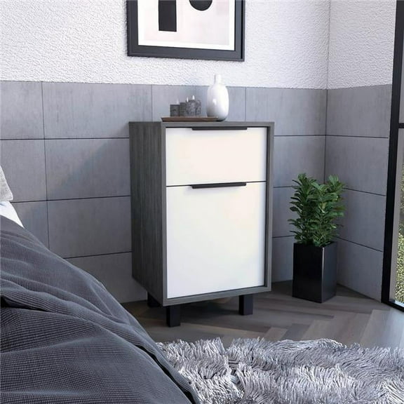 Depot E-Shop DE-CIB7915 Egeo Z Nightstand, Smokey Oak & White