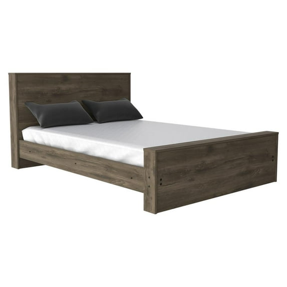 Depot E-Shop Barrie Full Size Bed Base With Headboard, Dark Brown
