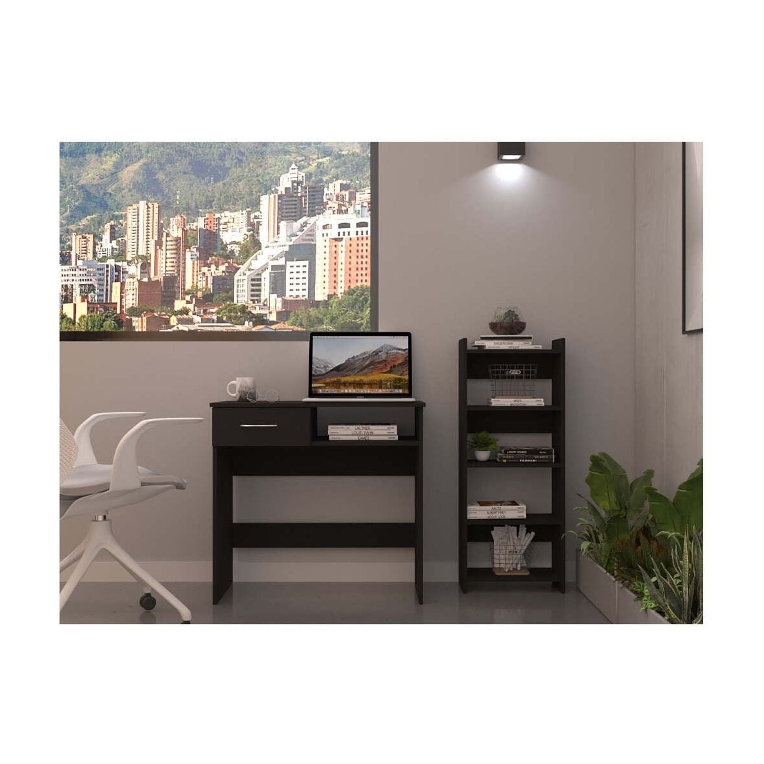 Black Particle Board Home Office Desk with Drawer and Keyboard Tray