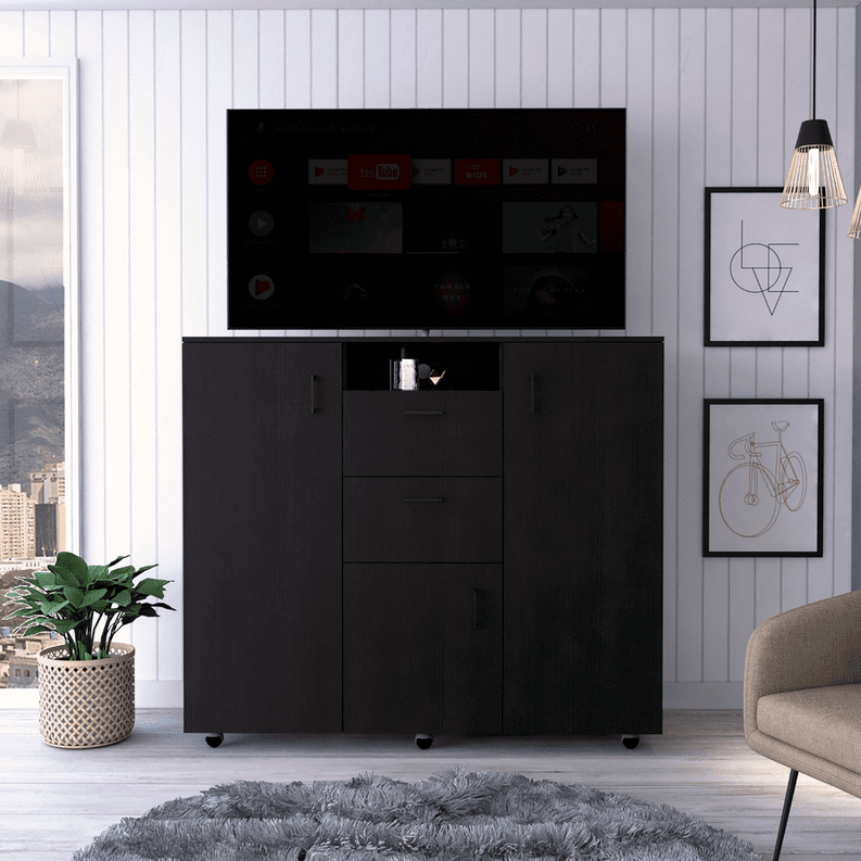 Milano Modern Black Engineered Wood Double Door Cabinet Dresser